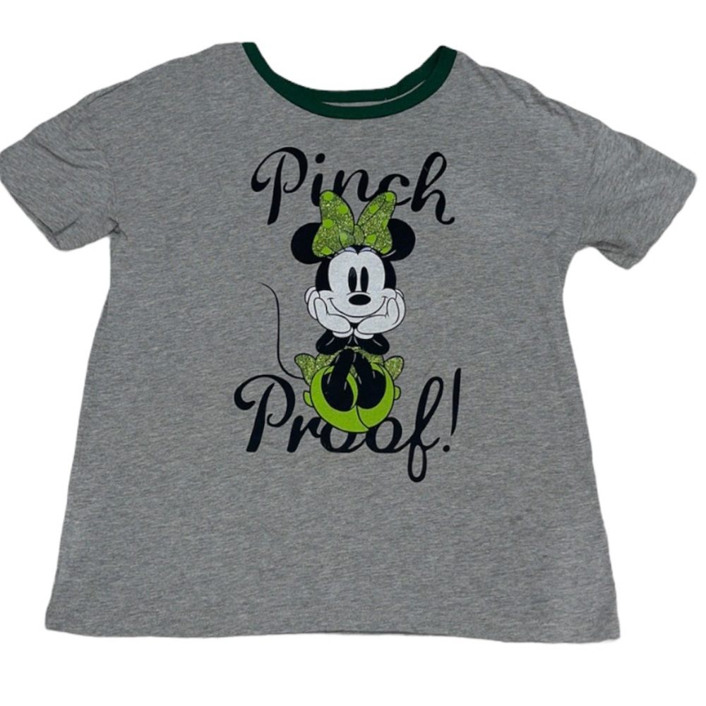 💕2 for $25 DISNEY MINNIE MOUSE Pinch Proof T-Shirt Sz XS Green/Gray/Black/White